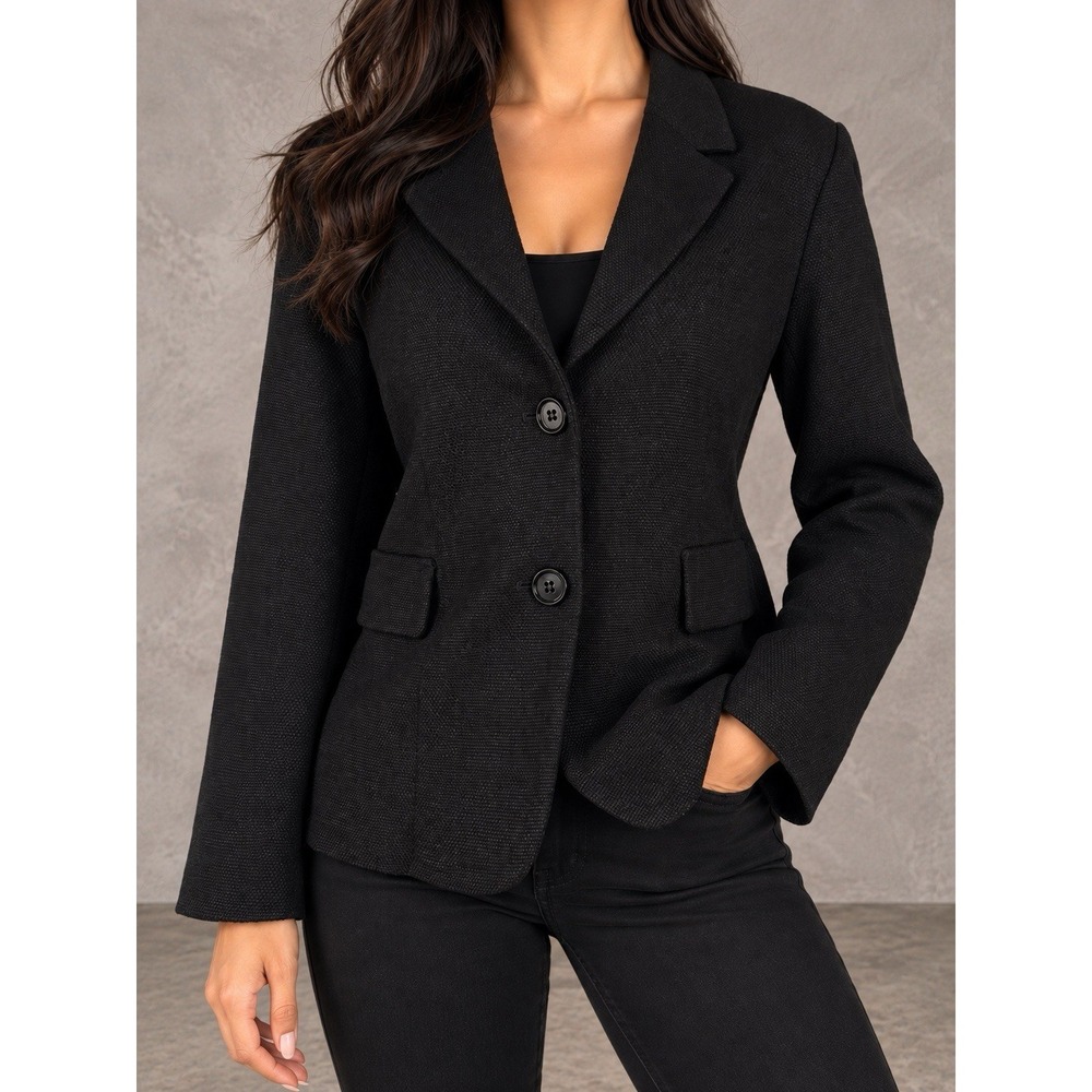 Max Mara Wool Blend Blazer Womens 8 Black Single Breasted Tailored Jacket Italy